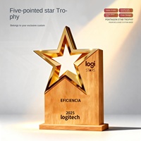 Trophée Étoile à Cinq Branches en Bois et Métal Personnalisé, Sculpture UV Créative Haut de Gamme, Médaille d'Honneur Chine, Excellente Coopération