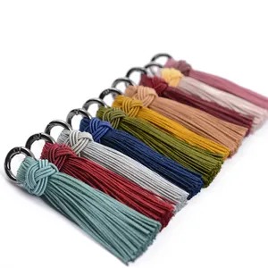 Longjie Bán Sỉ 10 Màu Sắc 80 Mm Vòng Kim Loại Polyester Keychain Tua Trang Trí Cho Móc Chìa Khóa