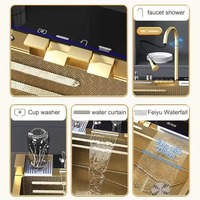 Robinet de cuisine à un seul bac à quatre trous en acier inoxydable contrôlé par téléphone portable, fabriqué à la main, matériau SUS304, design extensible gratuit