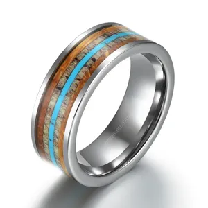 Ювелирные изделия Gnetdes, новые ювелирные изделия, вольфрамовые мужские кольца, деревянные оленьи бирюзовые кольца с инкрустацией 8 мм, свадебные кольца для мужчин, деревянные кольца