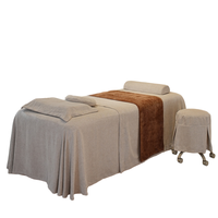 Ensemble de jupe de lit de massage corporel et de table de spa blanc crème, comprenant une jupe de lit avec trou pour le visage, une couette, une taie d'oreiller et une housse de tabouret rond