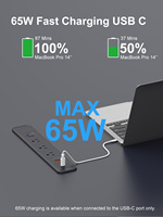 Morden Style 65W USB-C 3 prises de table prise 6ft câble à prise plate 13A évalué 125V 6ft câble à prise plate prise de bureau encastrée