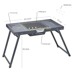 Draagbare opvouwbare buitenbarbecue met opklapbare tafel voor thuisgebruik en houtskoolvuurplaats - Product Image 1