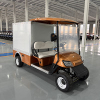 Voiture utilitaire électrique 2 places avec caisse de chargement fermée et protection anti-broussailles pour la patrouille des parcs industriels