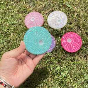 Tapa de plástico acrílico PP con diamantes de imitación de colores para latas de vidrio de 16 oz, desde almacén de EE. UU. - Product Image 2