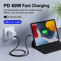 Câble tressé USB C vers USB C 60W 3A Charge rapide et transfert de données Câble Type C pour ordinateur portable tablette smartphone OEM ODM