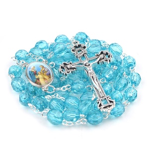 Collier <span class=keywords><strong>de</strong></span> perles acryliques, chapelet avec croix, <span class=keywords><strong>famille</strong></span> religieuse, pastoral, 8mm - Product Image 3