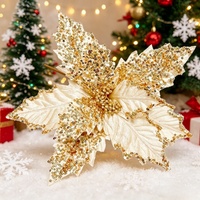 Fleurs de Noël tendance en velours réaliste avec paillettes, grandes et imperméables, longue durée, 2026