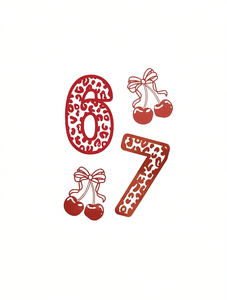 T-shirt da donna con scollo rotondo per San Valentino, stampa leopardata numero 67, motivo ciliegia, stile casual romantico - Product Image 1