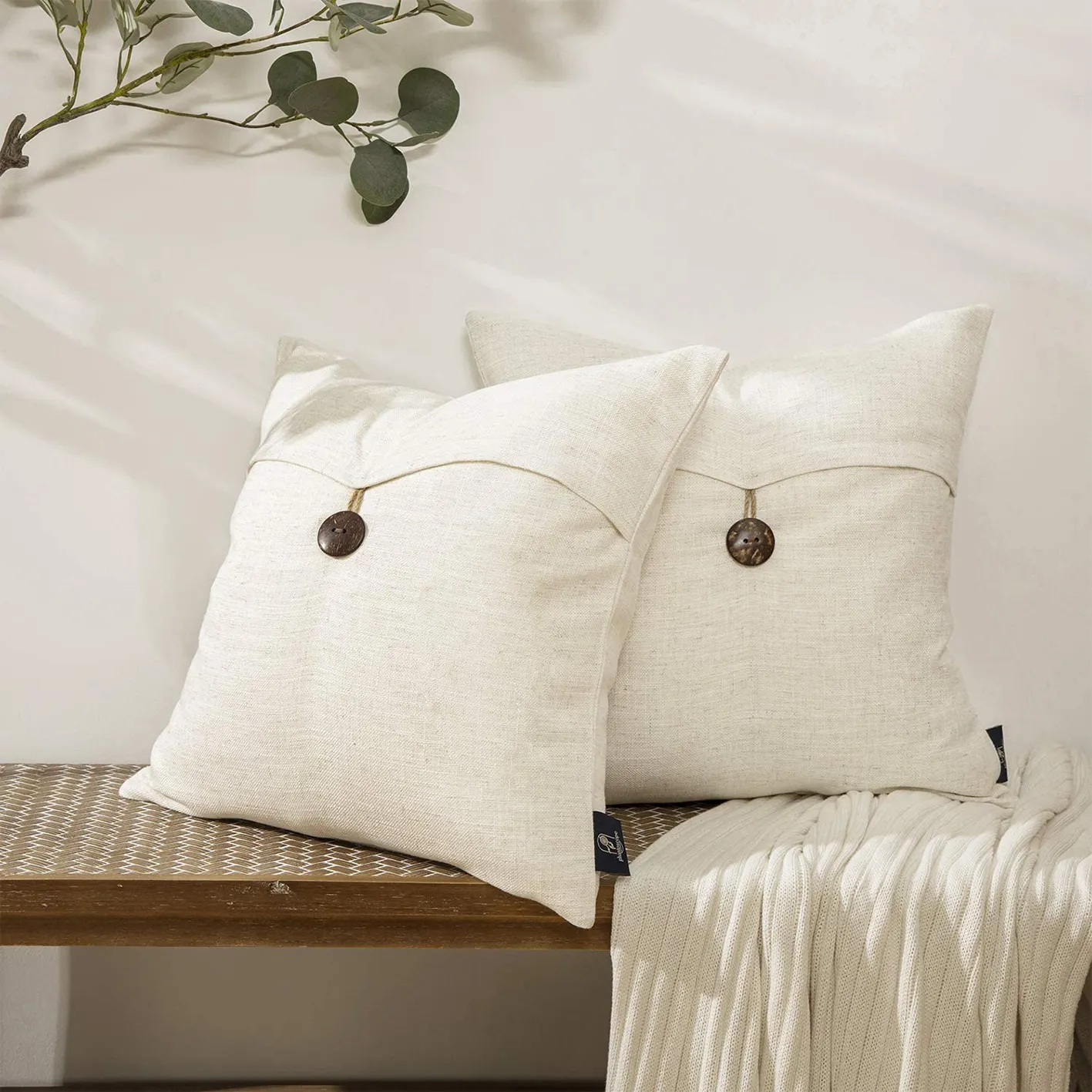 Farmhouse Ném Gối Bao Gồm Nút Vintage Linen Trang Trí Gối Trường Hợp Cho Couch Giường Và Ghế