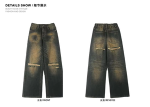 Proveedor de marcas internacionales --- High Street Vintage Wash Bigotes desgastados deshilachados debajo de pantalones sueltos de mezclilla - Product Image 6