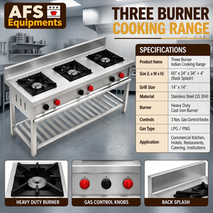 เตาแก๊สเชิงพาณิชย์แบบตั้งพื้น AFS Equipments สามหัวเตา สแตนเลส ขนาด 60 นิ้ว หัวเตาเหล็กหล่อแบบหนาพิเศษ - Product Image 2