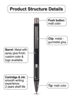 Stylo bille en aluminium doux au toucher, corps recouvert de caoutchouc, clip couleur bronze, écriture fluide, encre noire/bleue, cadeau promotionnel, logo personnalisé