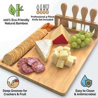 Planche à fromage en bambou naturel avec un ensemble de 4 couteaux, grande planche à charcuterie en bois, plateau de service pour fête, coffret cadeau