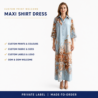 Robe chemise longue d'été bohème vintage personnalisée pour femme, col en V, taille haute, coupe ajustée, infroissable, manches trois quarts avec nœud, OEM