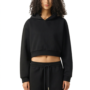 Men's <b>Black</b> Winter Solid <b>Cropped</b> Hoodie Pullover Sweatshirt <b>Long</b> <b>Sleeve</b> Short <b>Top</b> for Casual Streetwear - Product Image 1