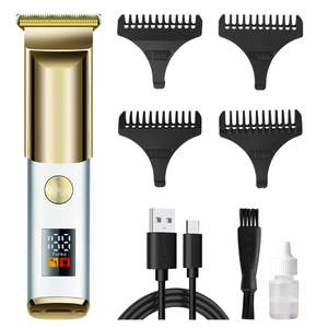Recortadora de Pelo con Cuchilla en T Dorada y Plateada, Pantalla LCD Digital, Modo Turbo, Recargable Tipo C, con Guías de 1mm, 2mm, 3mm y 4mm - Product Image 1