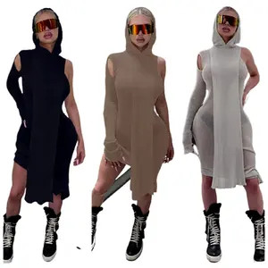 Canal 2023 moda un hombro ahueca hacia fuera Turquía mujeres Sudadera con capucha vestido Bodycon