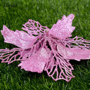 Hstyle SSD503 6 uds flores artificiales de Navidad <span class=keywords><strong>con</strong></span> purpurina decoración de árbol de Navidad flores artificiales adornos de Navidad decoración de Año Nuevo - Product Image 4