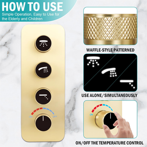طقم صنبور دش مطر مزدوج 10 + 6 وظائف مثبت على الحائط بحجم قابل للتعديل محمول باليد ذهبي مصقول جميع الوظائف دش يستخدم - Product Image 3
