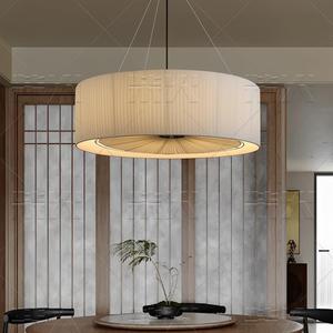 Lampe suspendue de style chinois, ronde, en tissu plissé crème, LED E27, éclairage moderne et minimaliste pour salon et chambre à coucher - Product Image 1