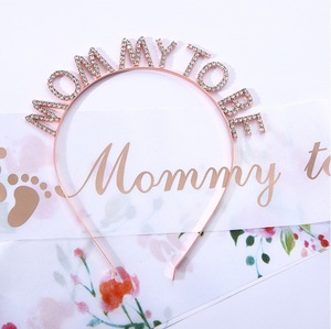 Decorazioni per Baby Shower, Set Tiara e Fascia in Raso Oro Rosa per Futura Mamma, Accessori per Rivelazione del Sesso del Bambino, <span class=keywords><strong>Compleanno</strong></span> - Product Image 5