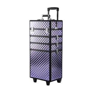 Glazige Professionele Rollende Make-Up Treinkoffer Met Dienbladen Reismake-Up Doos Koffer Multifunctionele Cosmetische Trolley Case Box