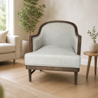 Mid-Century Bouclé Sessel mit Tonnenförmiger Rückenlehne, Massivholzrahmen und Plüschpolster, Loungesessel für Wohnzimmer, Großhandel