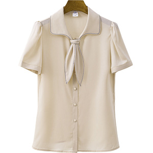 Women's Short Sleeve Shirt Solid Color Polyester Workwear Simple Professional Commuting Blouse - Product Image 5