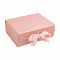 Oem कस्टम हार्ड गुलाबी रिबन शादी के निमंत्रण कागज तह मिठाई उपहार बॉक्स रिबन संभाल के साथ चुंबकीय उपहार कागज पैकेजिंग बॉक्स