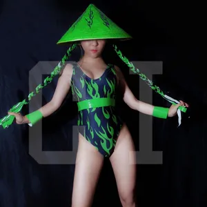 Green fire dance costume sexy women nighclub party dance wear club bar stage show asia style chinese outfit