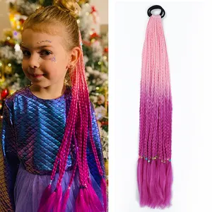 Colorful Box Ponytail Extensions False Overhead Tail With Rubber Elastic Band Braiding Hair Piece Pigtail Synthetic