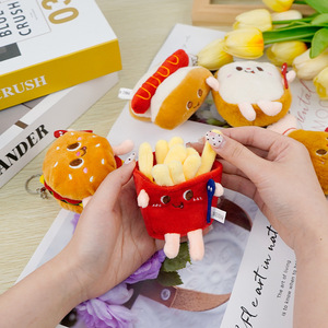 Porte-clés pendentif sac en peluche <span class=keywords><strong>de</strong></span> <span class=keywords><strong>dessin</strong></span> animé, décoration créative mignonne <span class=keywords><strong>Hamburger</strong></span> & Frites, mini poupée style étudiant Ins - Product Image 3