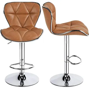 Custom Size Kitchen Island Bar Chair Brown Leather Swivel Adjustable Bar High Chair