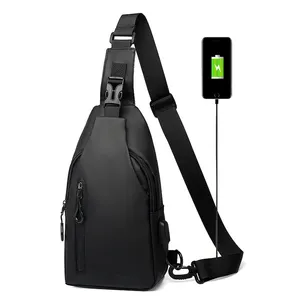suppliers black blue grey waterproof nylon smart cross body bag anti theft sling backpack with usb charging interface for men