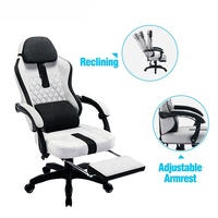 Silla de Juego Ergonómica con Reposapiés, Piel Sintética, Giratoria, Reclinable y con Reposabrazos Extensibles, Base de Acero para Oficina en Casa