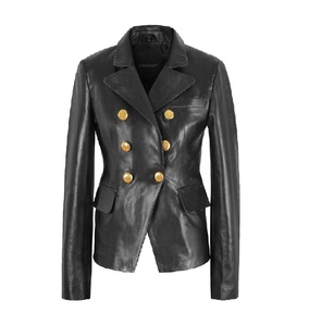 Blazer de Mujer Personalizado 100% Cuero Nappa Negro Genuino, Corte Entallado, Forro Premium, Marca Privada OEM/ODM, Venta al Por Mayor de Lujo - Product Image 1