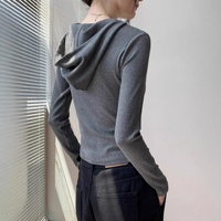 Pull fin à capuche pour femme, style coréen, col semi-ouvert zippé, manches longues, nouvelle mode automne 2025, coupe ajustée