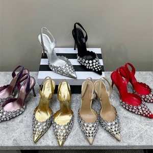 Chaussures d'été élégantes pour femmes à talons aiguilles, bout pointu, avec grands strass, style slingback - Product Image 6