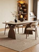 Table à manger en bois massif de style vintage américain avec plateau en travertin, table à manger de style français du milieu du siècle pour la maison