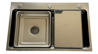 Évier de cuisine moderne tendance de luxe en acier inoxydable SUS304, évier multifonction à cuve unique avec cuve rectangulaire