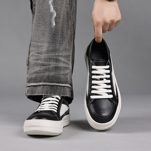 Chaussures pour hommes en cuir de vachette première couche, respirantes, durables, à lacets, style sportif décontracté, mocassins, chaussures de marche épaisses, tendance - Product Image 1