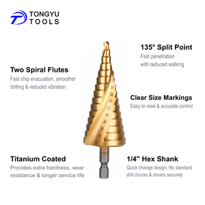 3Pcs 4-32Mm HSS Bước Khoan <span class=keywords><strong>Bit</strong></span> Set, <span class=keywords><strong>1</strong></span>/4 "Hex Shank Tin Tráng Xoắn Ốc Rãnh Côn Unibit Khoan Cho Kim Loại Gỗ Tấm Nhựa Ống - Product Image 3