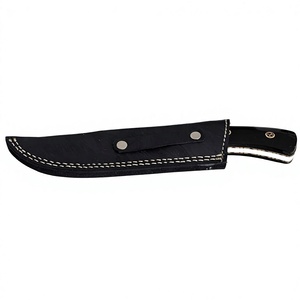 Cuchillo de Caza de Acero de Damasco con Hoja Fija, Mango de Cuero, Borde Dentado, Diseño de Punta Caída, 23 cm de Longitud - Product Image 5