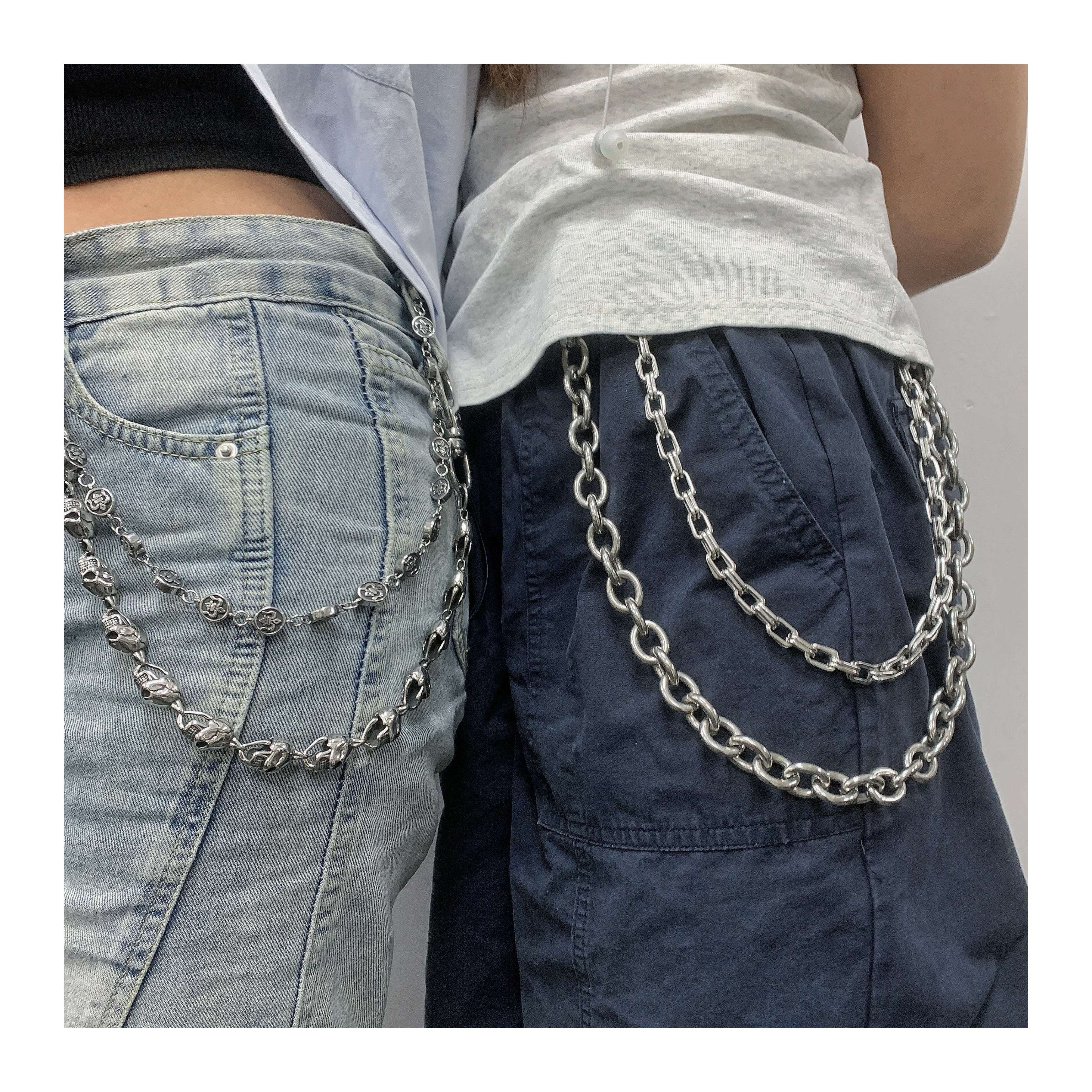 3 PCS Jeans Chains, Pocket Chain Wallet Chain Belt Chains Silver Pants Chains Hip Hop Pants Chain Keyring Wallet Chain For Men Punk Rock Hip-hop