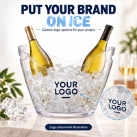 Seau à glace portable en plastique transparent durable de 8 L avec logo personnalisé, pour refroidir les bouteilles de vin, avec poignées, pour bar, hôtel, mariage, fête