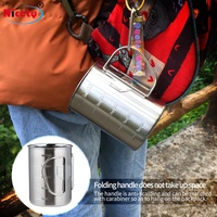Güzel paslanmaz çelik bardak yürüyüş kamp piknik Carabiner kapaklı kupa açık Metal taşınabilir bardak için