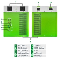 Générateur solaire portable 1000W, station d'alimentation 2000Wh avec batterie LiFePO4, UPS, MPPT et onduleur à onde sinusoïdale pure