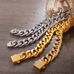 Bracelet en zircon cubain plaqué or 18 carats en acier inoxydable avec fermoir, bijou unisexe tendance, cadeau - Product Image 3
