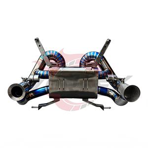 Kit d'échappement complet Vortex Titanium Blue avec soupapes pour Lamborghini LP700-4 V12, avec boucliers thermiques, downpipes et embouts quadruples argentés - Product Image 4